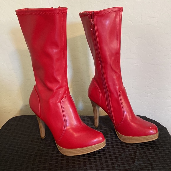 Red Leather (Faux) Boots (Size 7.5) - Picture 2 of 4